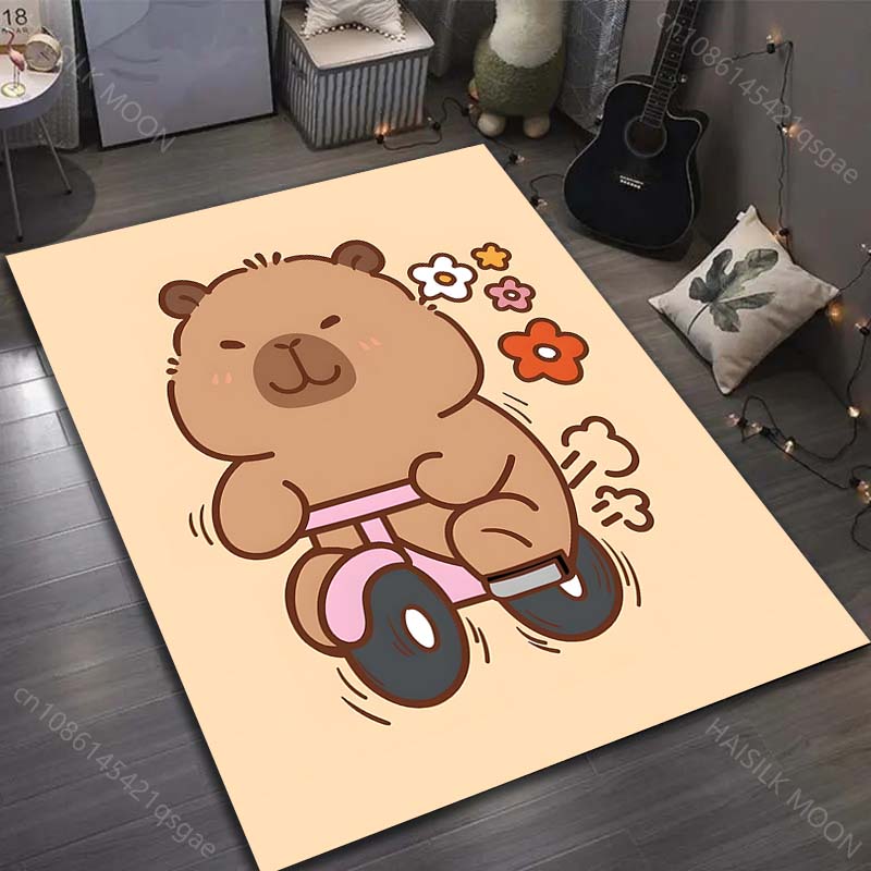 1PC Cute Capybara Print Cartoon Carpet for Living Room Bedroom Doormat Decor Sofa Table Area Rug Non-slip Floor Mat for Gifts