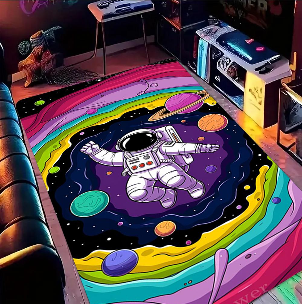 

Colorful Floating Astronaut Design Carpet Cosmic Starry Night Non Slip Floor Mat for Kids Room Lounge Bedroom Decor Rug 40x60cm