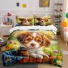 3Pcs Cute Puppy In Flower Basket Duvet Cover Set With 3D Printing Design Soft Polyester Bedding Set All-Season Comfort