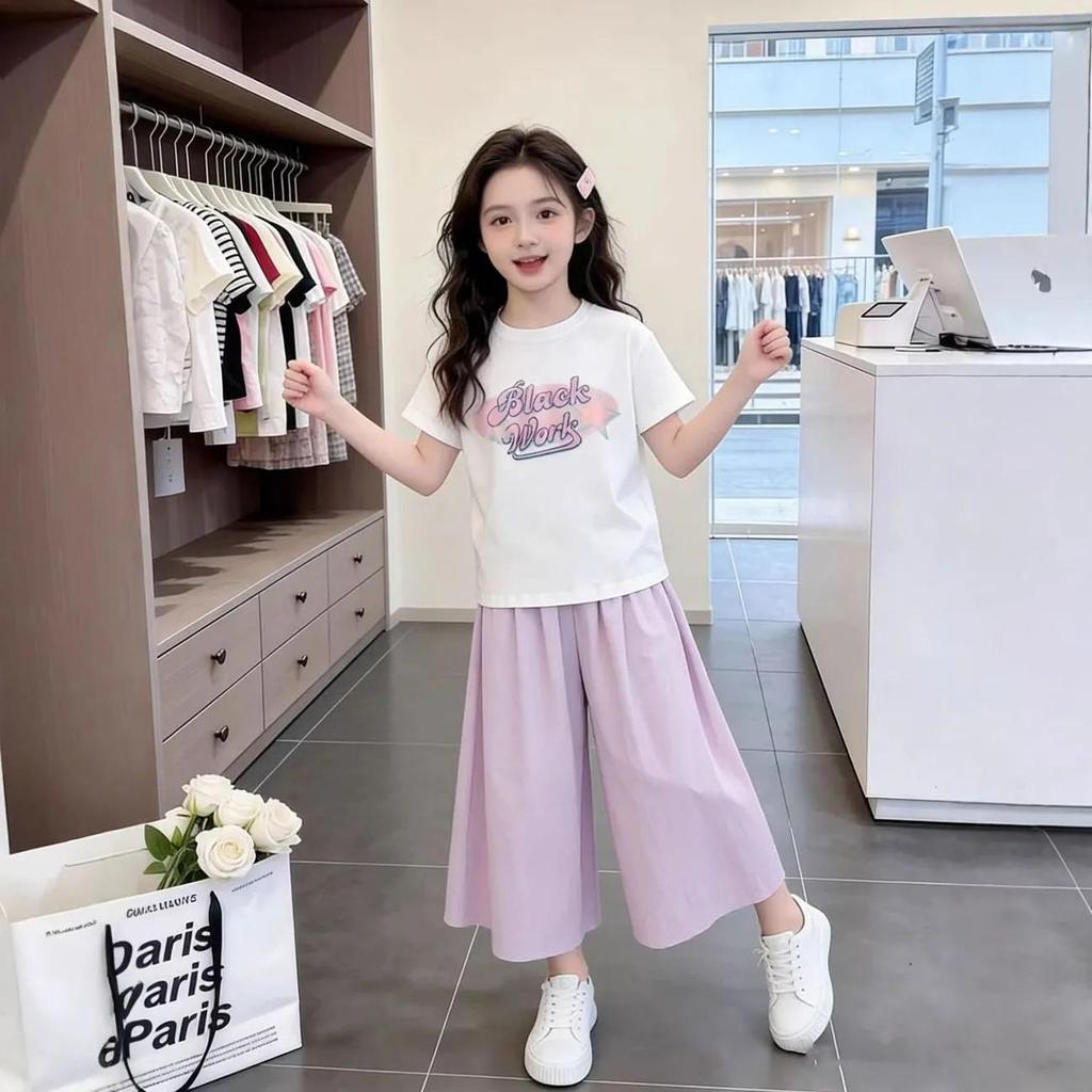 Girls' Stylish Summer Two-Piece Skirt-Pants Set