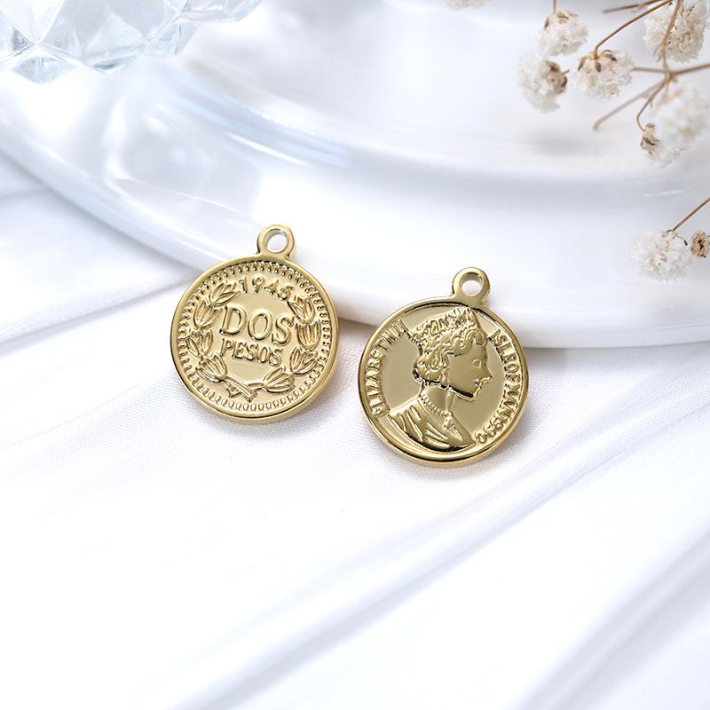 Luxury European & American Retro Roman Coin Charm Pendant for DIY Bracelets & Necklaces - Stainless Steel Jewelry Accessory