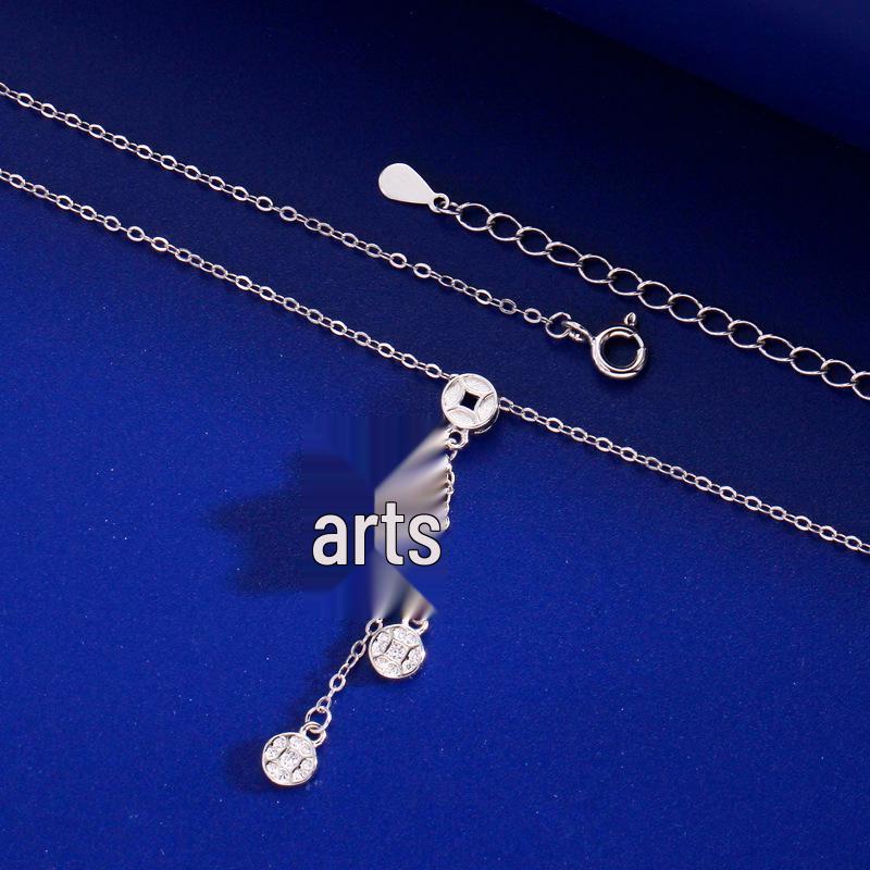 S925 Sterling Silver Tassel Coin Pendant Necklace for Women - Elegant & Versatile Design 925 Silver