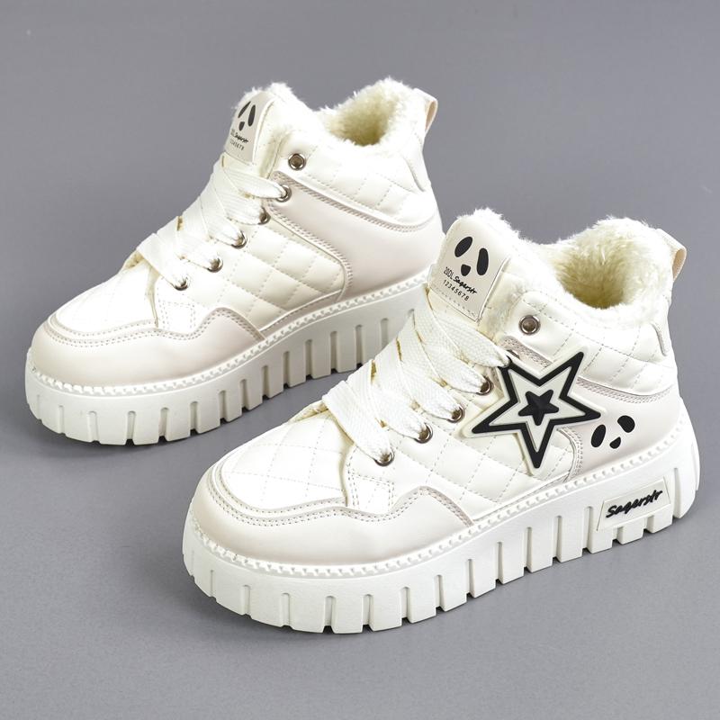 34-42 Winter Women's Large Fashion Thick Bottom High Top with Velvet Warmth High Top Cotton Shoes Snow Boots