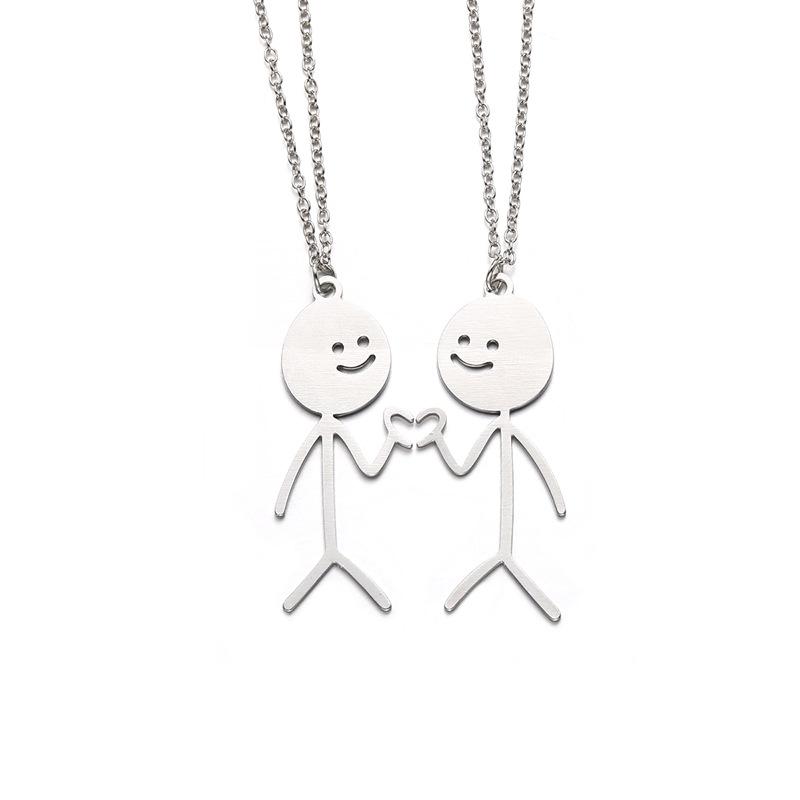 Alloy Little Man Pendant - European & American Cross-border Anime Layered Necklace for Women: High-end Niche Personality & Couple Style