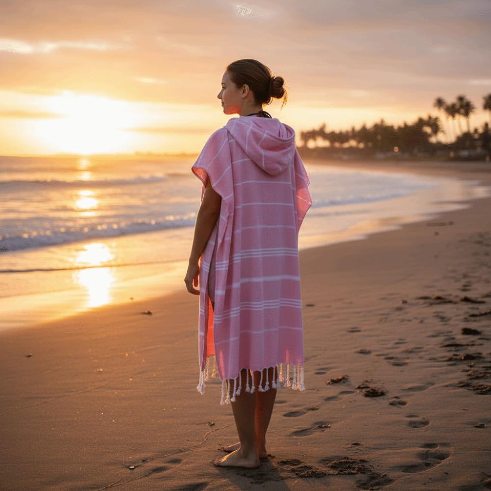Wearable Sand-proof Hooded Beach Towel Stripe Patchwork Soft Cotton Bathrobe Travel Supplies Loose Bath Towel Beach