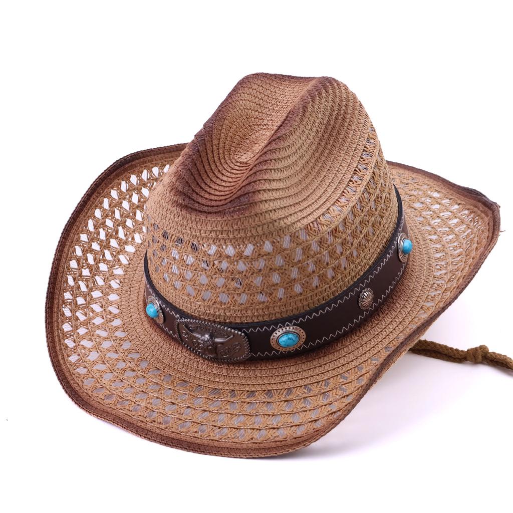 Western Cowboy Hat Retro Ethnic Style Top Hat Summer Straw Shading Sun Protection Hat Children European and American Jazz Hat