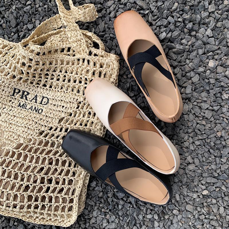 

Fuji orange, dark retro square head cross-strapped ballet shoes, leather thick heel Mary Jane shoes 40