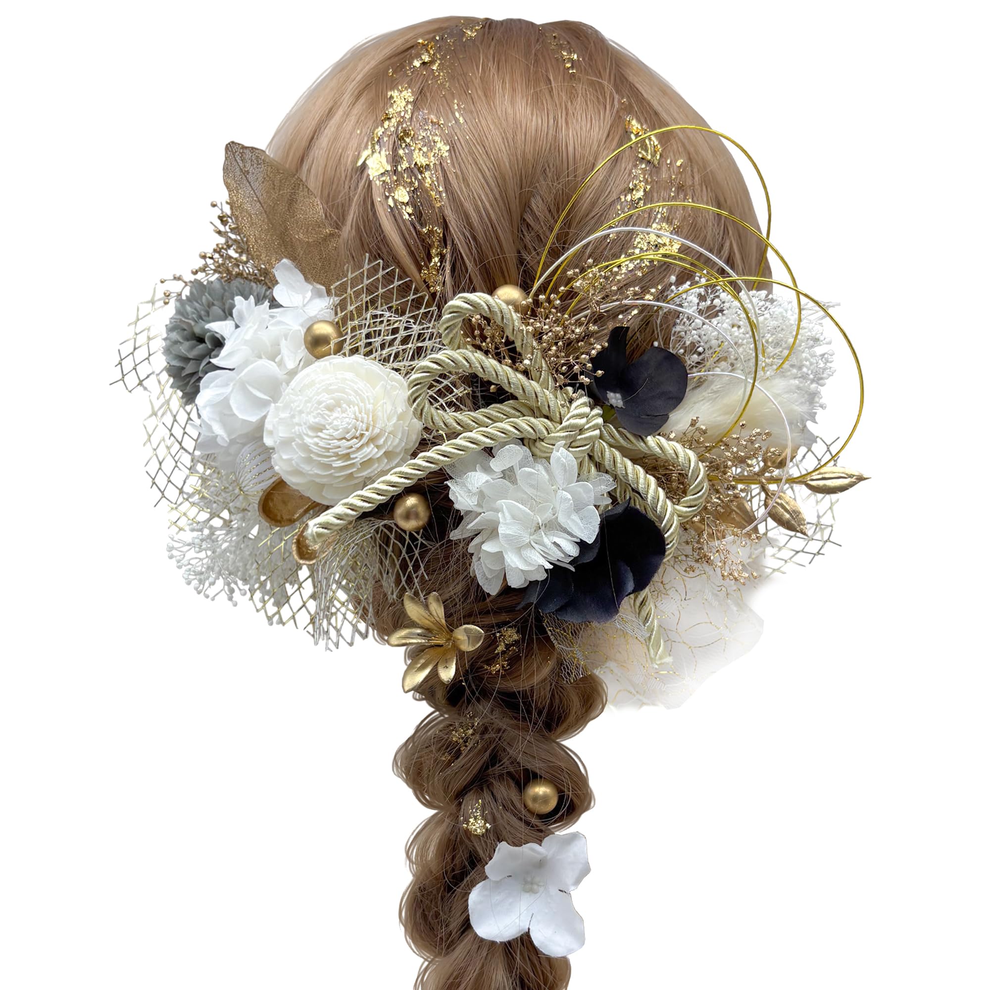 

Hair accessories for photo skeleton and entrance Also braided Japanese gold feather dried preserved and Suitable for furisode and and Also suitable чёрный