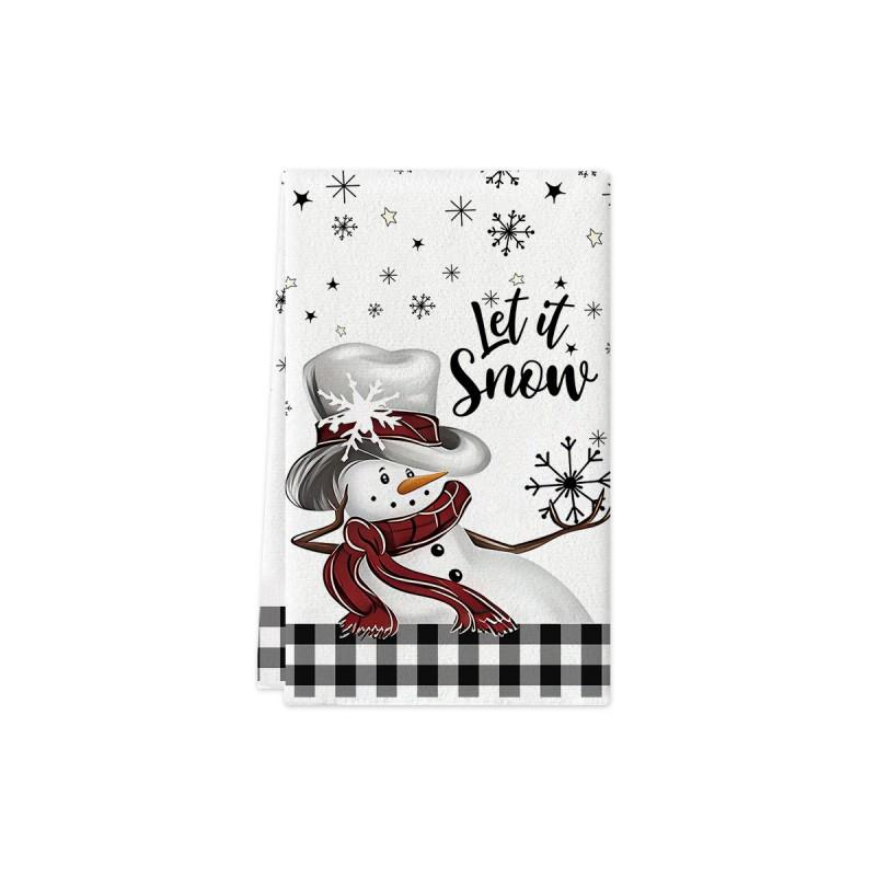 Christmas Kitchen Towel Nordic Style Snowman Print Dish Multipurpose Cotton Tea Home Holiday Decor