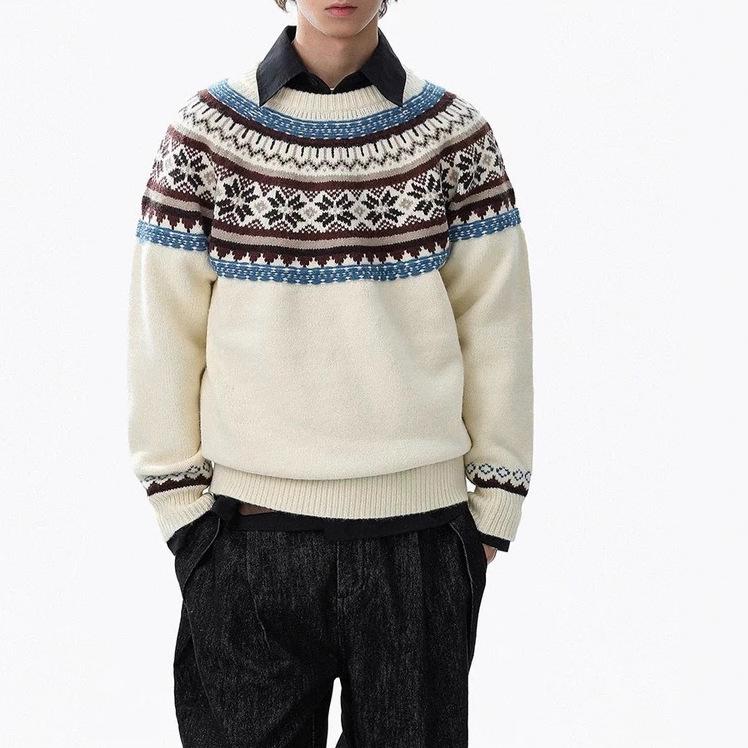 Trendy American Fair Isle Round Neck Sweater - Cozy Autumn/Winter Casual Knit for Couples