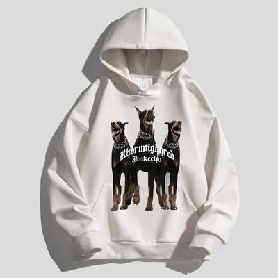 Autumn Unisex's Hooded Sportswear Doberman Print Retro Pullover Hoodies Fashion Casual Couple's Streetwear Unisex Oversized Clothes