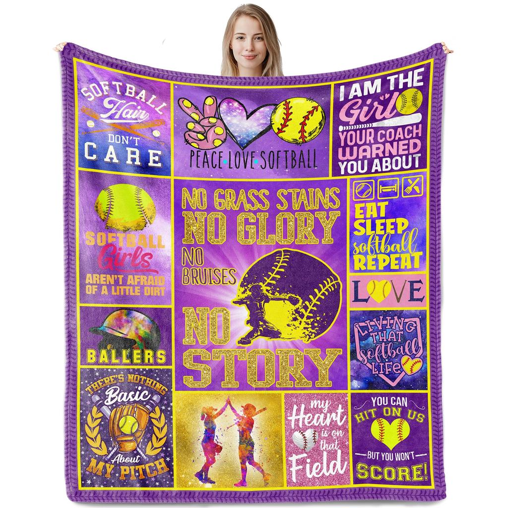Softball Blanket, Fashion Softball Gifts for Girls Boys Teenagers, Super Soft Warm and Comfortable Throw Blanket for All Season