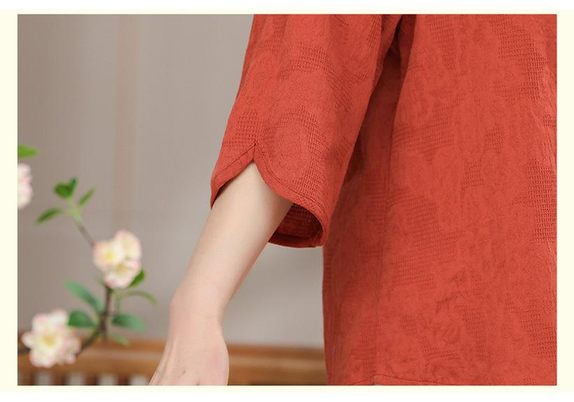 Women's Summer Cotton-Linen Set: 3/4 Sleeve Top & Two-Piece Outfit for Middle-Aged & Elderly