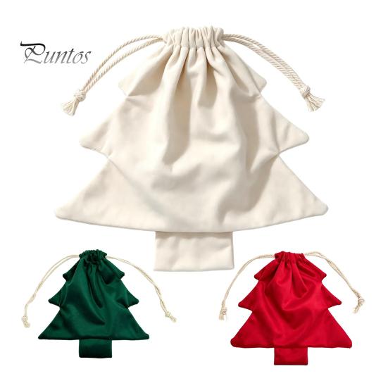Plush Christmas Tree Ornaments Drawstring Presents Bag, Reusable Wrapping Pouch, Decorative Pendant Bags Shaped Holiday Favors Bag for Candy,