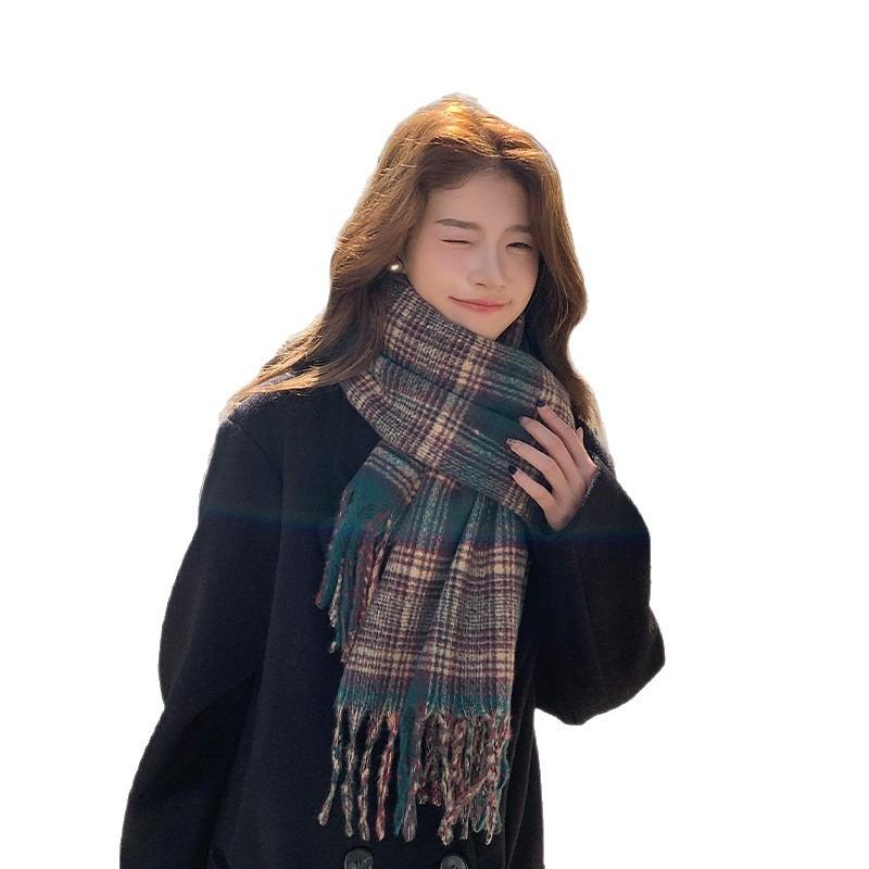 Premium Atmosphere Plaid Scarf Winter Versatile Warm Student Scarf New British Street Style Scarf