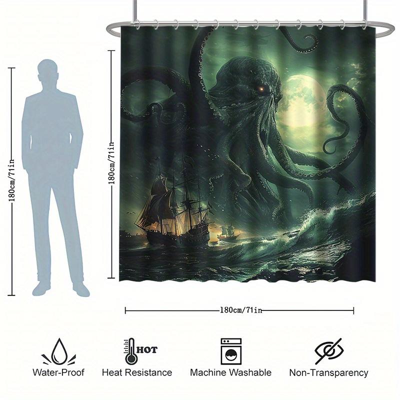 Set Tenda da Doccia Cthulhu - Orrore degli Abissi, Serie Leggende Oceaniche, Include 12 Ganci, Tessuto in Poliestere, Decorazione Moderna per Bagno
