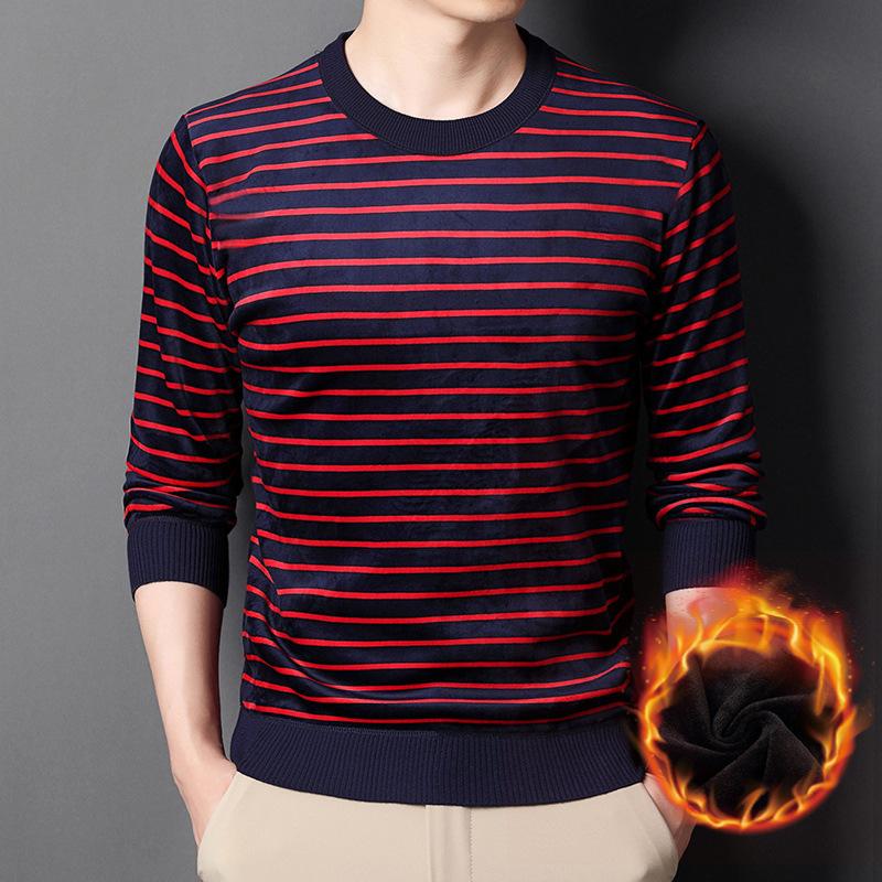 New Winter Velvet Thickened Sweater Men's Bottoming Shirt Double-sided Velvet Korean Style Fashionable Men's Sweater Men's Clothing