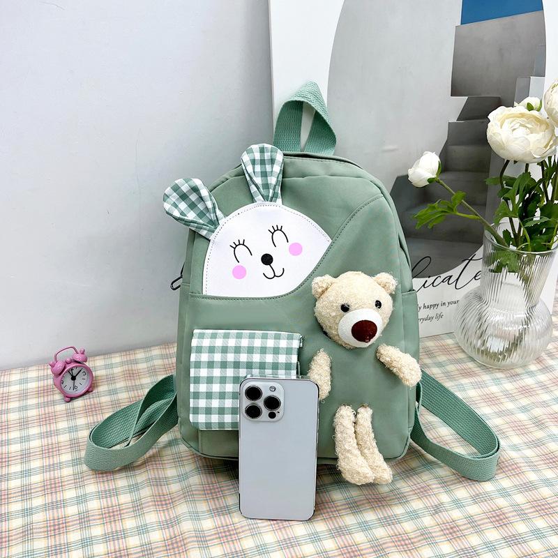 23x10x31cm Purple Kindergarten Children's Backpack Green Cub Stuffed Toy Rucksack Light Cute Rabbit Cartoon Girl Adjustable Shoulder Strap Knapsack