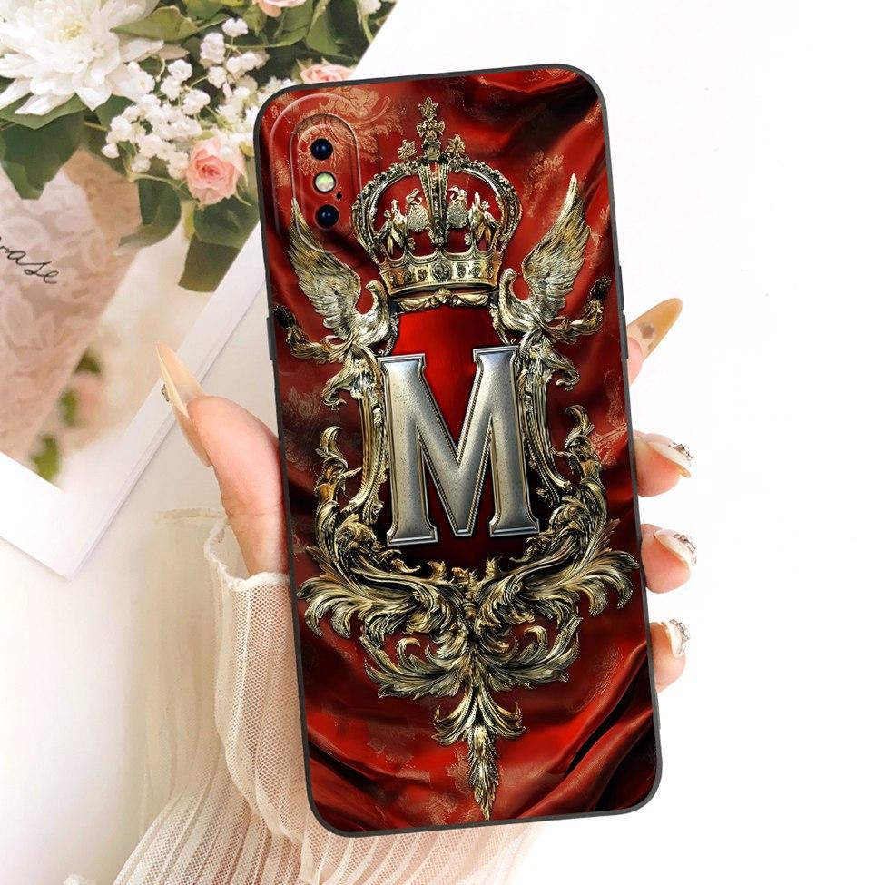 For iPhone X A1865 Phone Case For iPhone XS A2097 Cover Luxury A-Z Letters Fashion Crown 2D Painted Silicone Casing