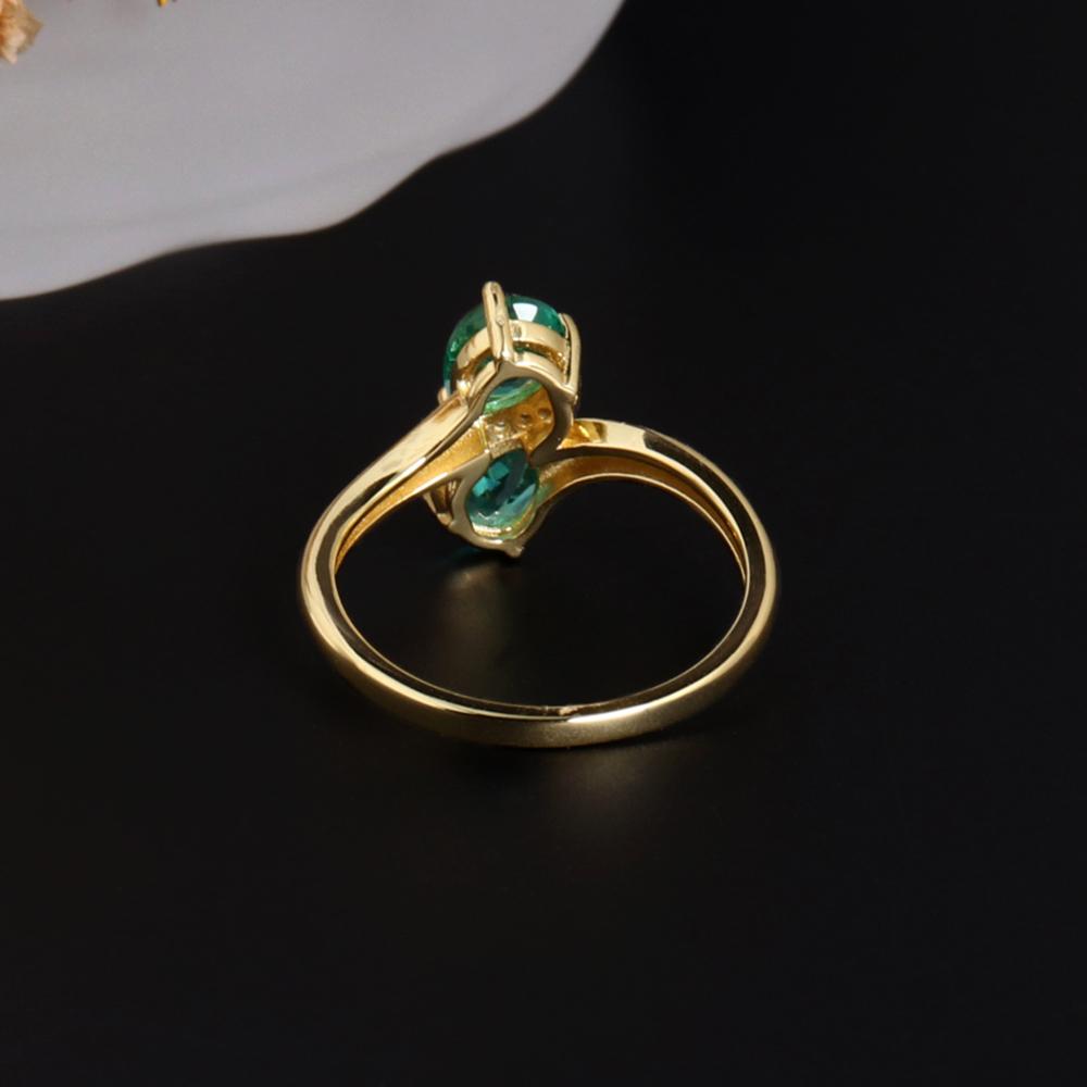 Light Luxury and elegant Ring 18K Yellow gold over S925 Created emerald Nano jewelry for Women's Birthday and party Gifts