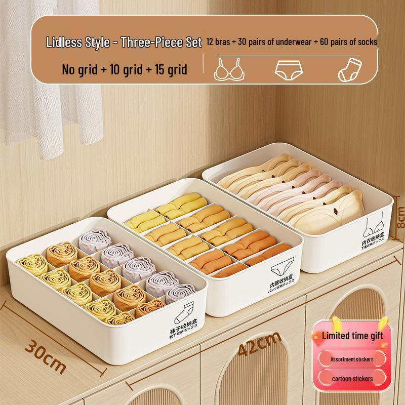 Three-in-One Dorm Underwear Organizer: Compartmented Box for Panties and Socks
