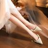 French Satin Feather Pearl Bridal Wedding Shoes Women's Pointed Toe Shallow Mouth High Heel Shoes