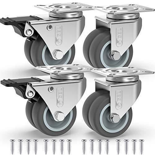 Gbl - 4 Casters for Furniture 400kg + 16 Screws, 50mm Swivel Casters with Brake and Without Brake, Industrial Plate Wheels Tra
