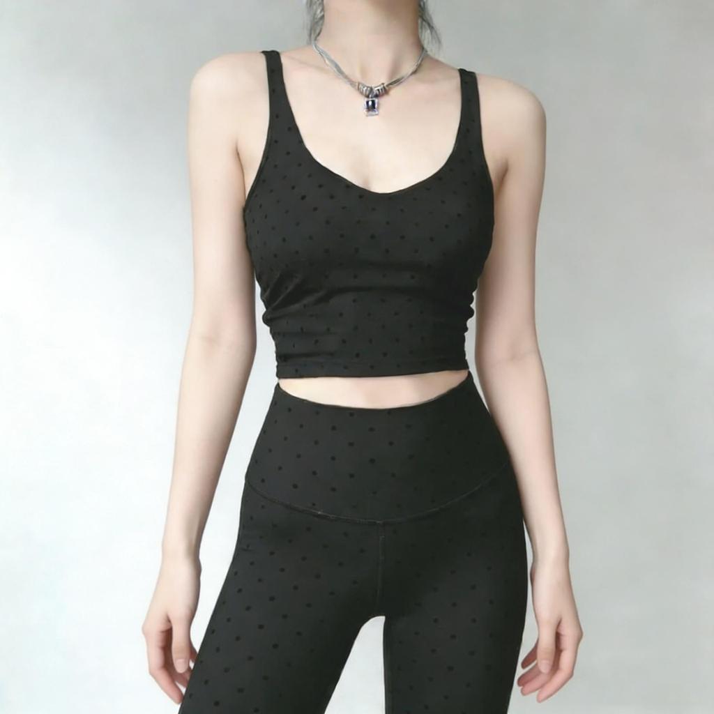Women's Flocked Polka Dot Yoga Tank with Built-in Bra Pads - Wear Alone or as Base Layer, Slimming Fit, Beautiful Back Design