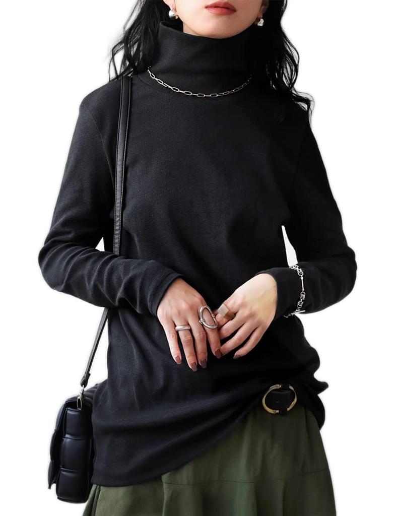 Antiqua Turtleneck Rib Long Sleeve F 05 Sumikuro Women's Top, T-Shirt, AMA-00004