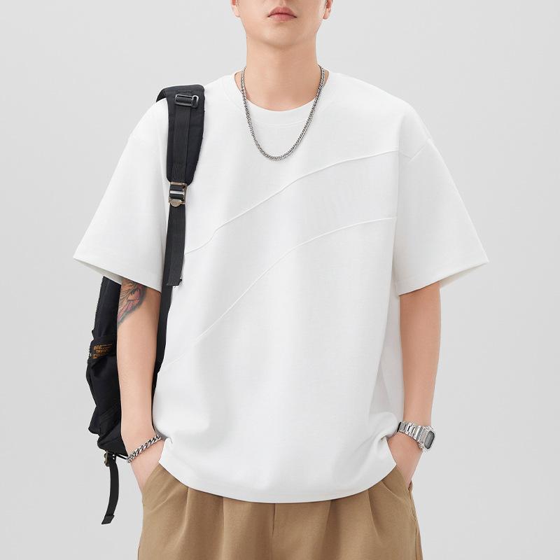 New Summer Color-blocking Loose Short-sleeved T-shirt for Men's Japanese Five-point Sleeve Round Neck Versatile