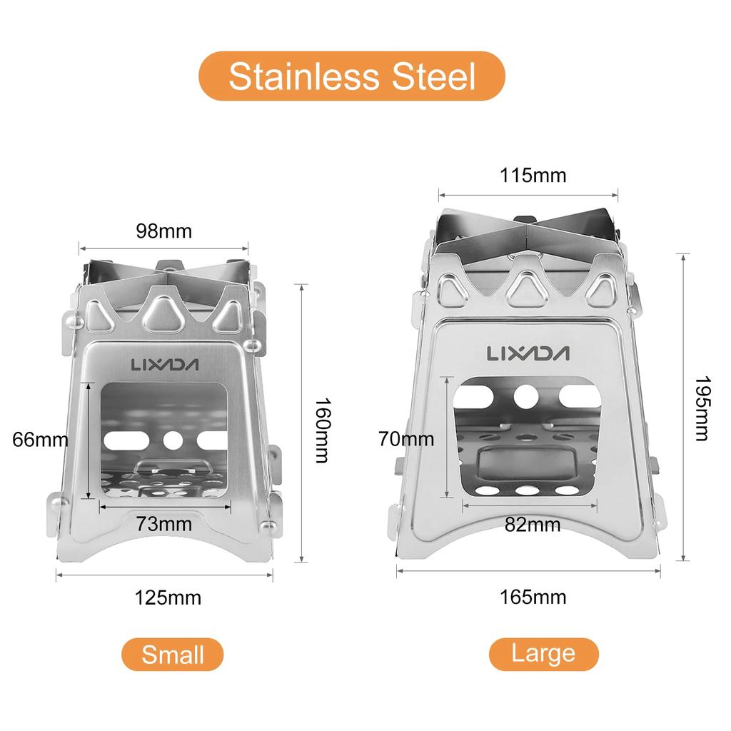 Lixada Camping Stove Compact Folding Titanium/Stainless Steel Wood Stove for Outdoor Camping Hiking Cooking Picnic