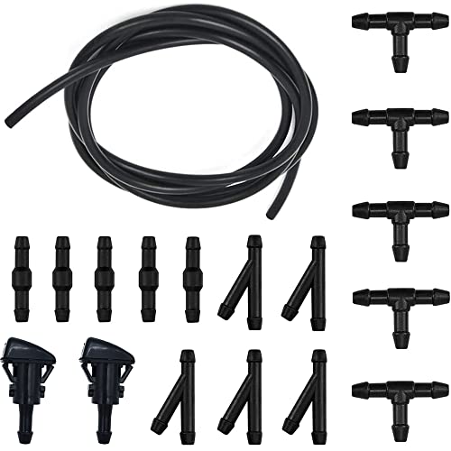 

CTRICALVER Windshield Washer Hose Connector Kit, 5m Car Windshield Wiper Fluid Hose Band 15Pcs Black I T Y Splitter Connector + 2Pcs Washer Nozzl