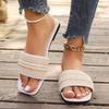 Xiaoxiangfeng Flat-bottomed Large-size Slippers Women's Head Rhinestone Colored Pearl One-character Flat-bottomed Sandals Slippers