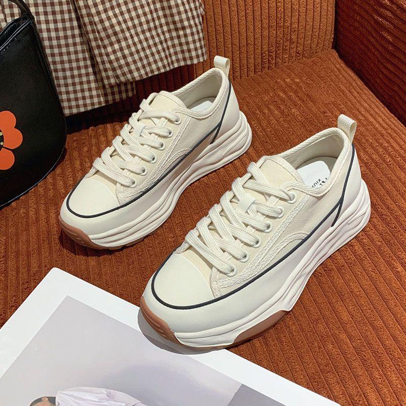 Leinenschuhe 2025 Freizeit Sport Frühling dicke Grundplatte Schuhe Damenschuhe neue aufgelöste weiße Schuhe Muffin Frühling erhöhen