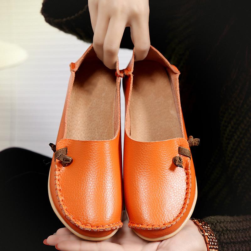 Women's Leather Shoes Flat Bottom Ladies Casual Mom Shoes Soft Loafers Women's Shallow Summer Comfort Flats Nursing Shoes Female