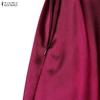 ZANZEA Women Elegant Pile Collar Casual Sleeveless A-line Satin Dress