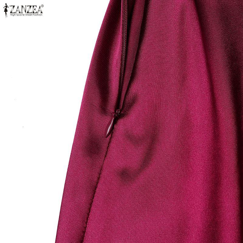 ZANZEA Women Elegant Pile Collar Casual Sleeveless A-line Satin Dress