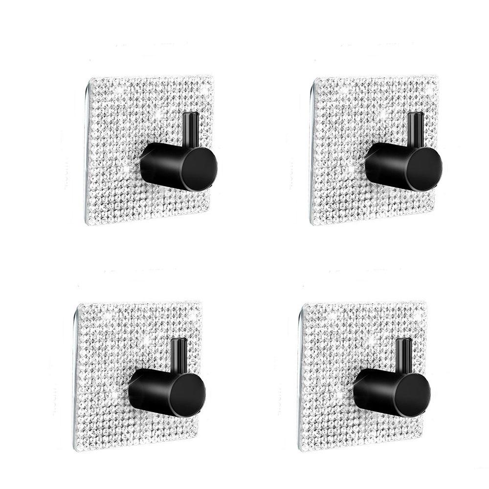 4pcs Punch Free Wall Hook Strong Adhesive Square /Round Bathroom Door Hook Single Hook Wall Mounted Towel Hanger Hook Clothe Bag