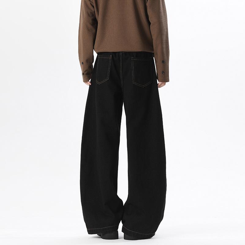 Trendy Baggy Denim Pants for Men High Street Cool Hip-Hop Style Wide Leg Jeans Man Split Structure Sickle Pants