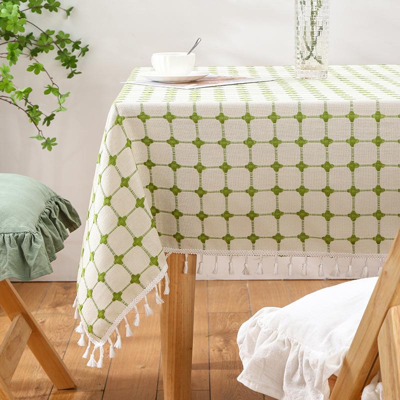 Modern Simple Table Cloth Embroidered Checkered Tablecloth Cotton Linen Fabric Small Fresh Tea Table Rectangular Table Mat