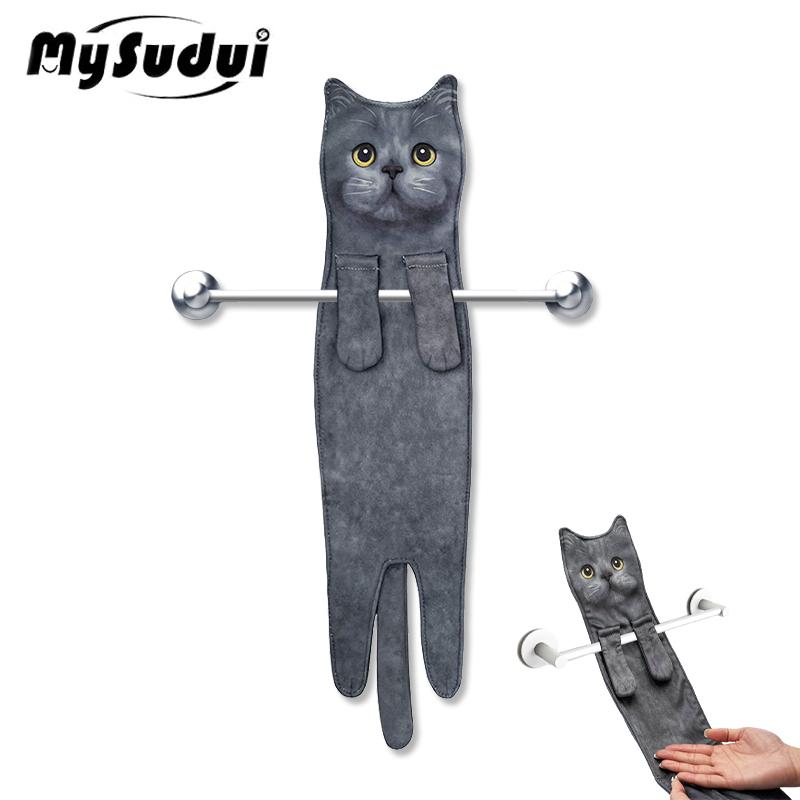 

MySudui милое полотенце для рук с узором кота, впитывающее, быстросохнущее, плотное, креативное полотенце с котом, подвесное украшение, мягкие бытовые принадлежности