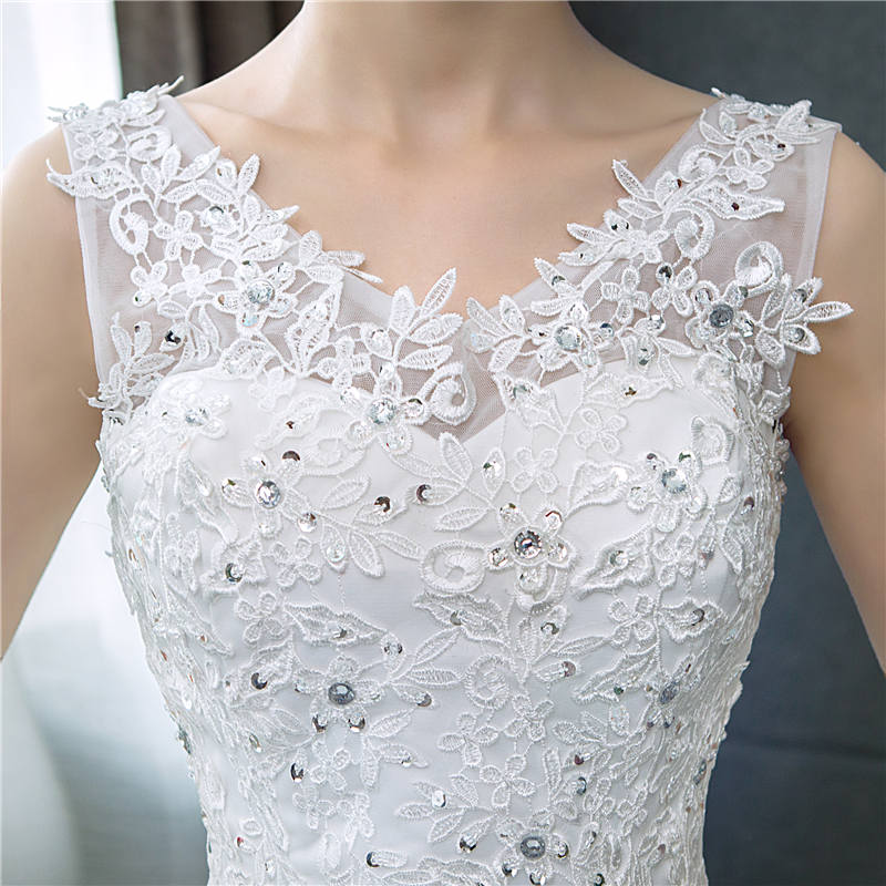 V-neck Wedding Dresses Simple Off White Sequined Wedding Gown