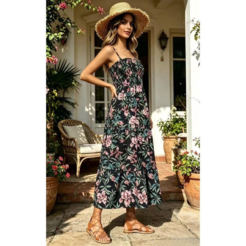 JPNTKY Women's Fashion Summer Spring Solid Color Print Sleeveless Casual Dresses