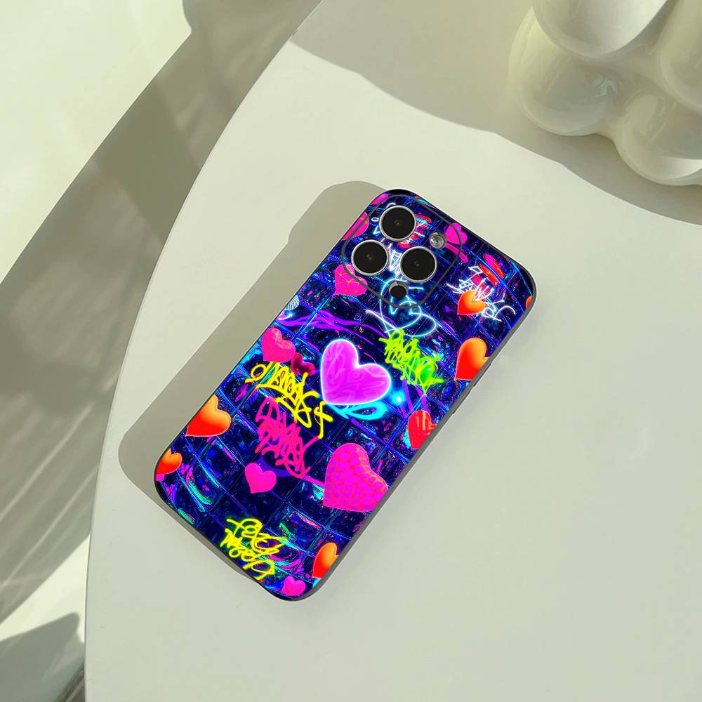 Cool -Colorful Graffiti Phone Case For iPhone 17,16,15,14,13,12,11 Pro Max,16Plus,XS Soft Black Cover