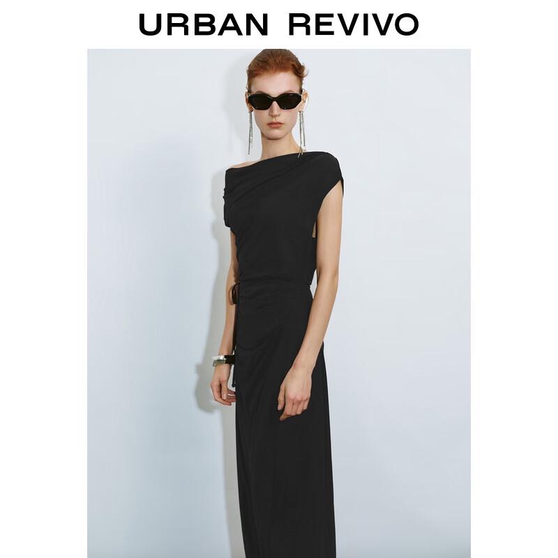 UR Elegant Pleated Off-Shoulder A-Line Maxi Dress with Slim Waist Belt