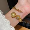 Artistic Floral Zircon Pearl Hand Bracelet With Antique Style For Daily Wear