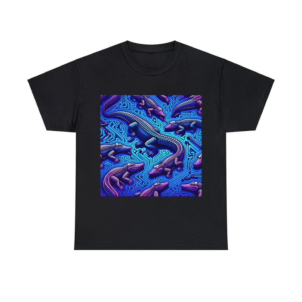 Unisex Adult T-Shirt Neon Alligator Circuit Board Weird Obscure Trippy Tee Funny