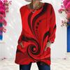 Women Plus Size Round Neck Long Sleeve Abstract Printed Red Black Loose Longline T Shirt With Pockets