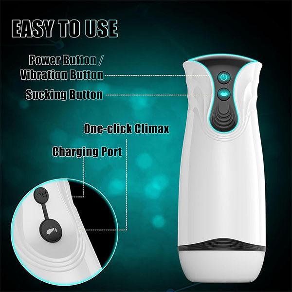 Automatický sací mužský masturbátor, 3v1 mužský tahač s 10 vibracemi a 4 sáními a jedním kliknutím Climax, pumpa na penis bez použití rukou s 3D texturou