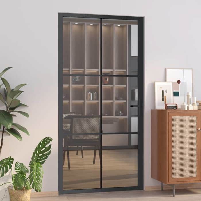 VidaXL Porte intérieure 102,5x201,5 cm Noir Verre ESG et aluminium 350567